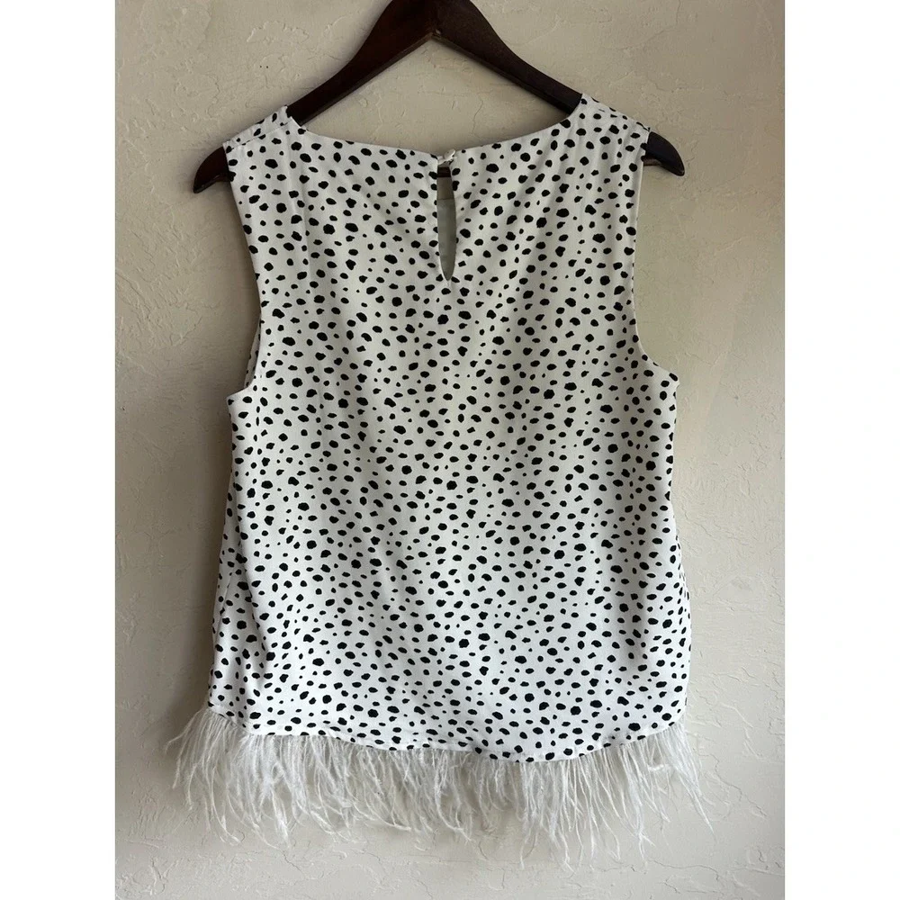 Eva Franco Polka Dot Ostrich Feather Top M Whimsical Romantic Old Money Retro - Picture 2 of 7